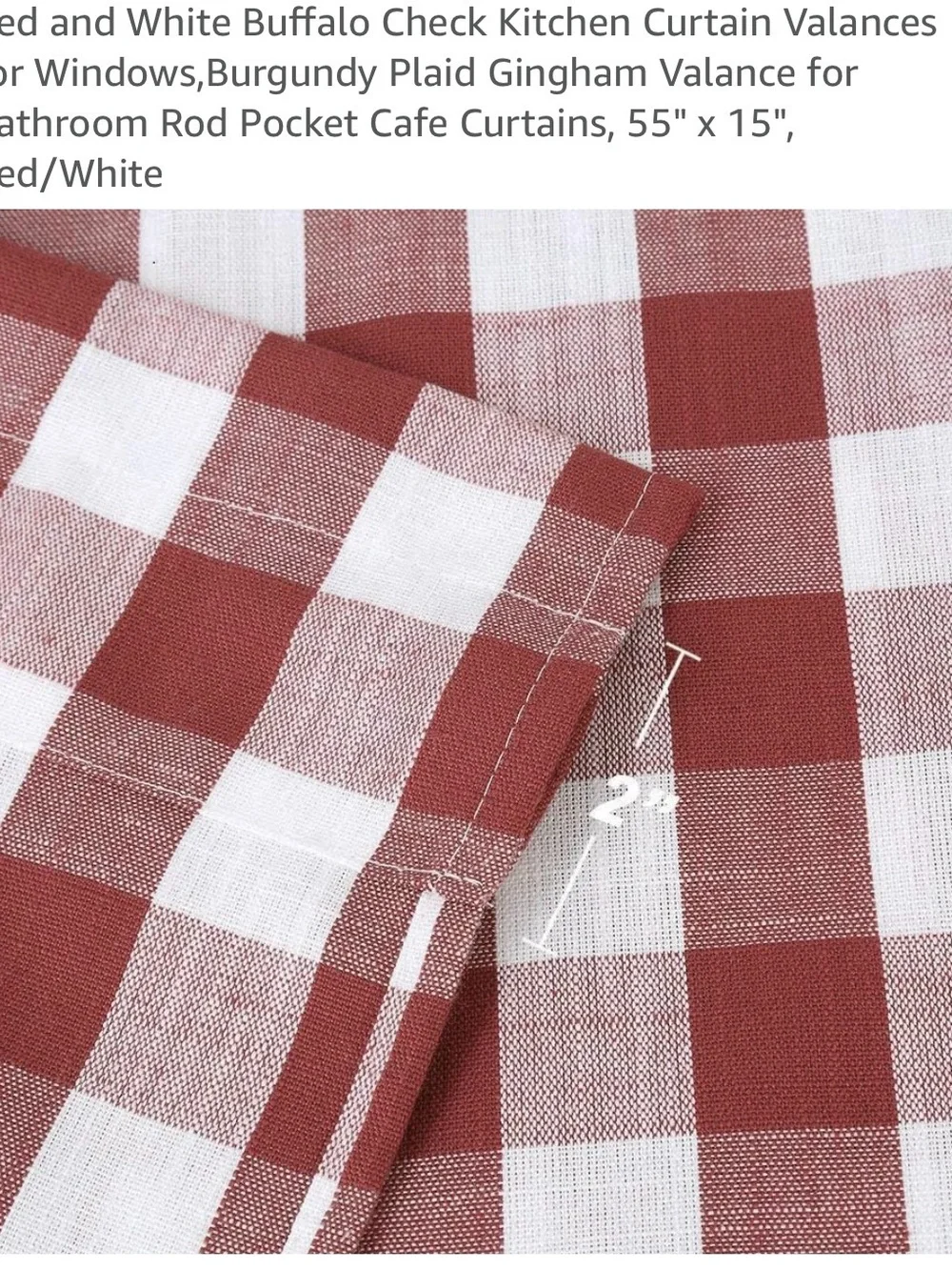 Source Unknown Red and White Gingham Buffalo Check Kitchen Valance